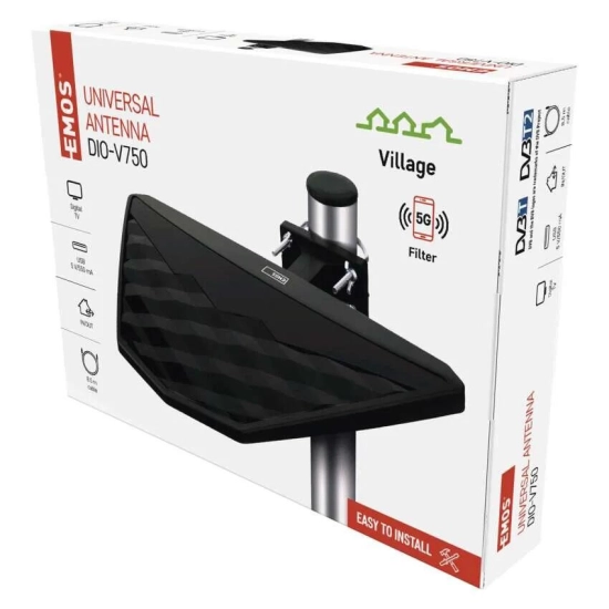 Antena EMOS VILLAGE DIO-V750, DVB-T/T2, 0-80km, sobna/vanjska, pasivna, filter LTE/4G/5G Antena EMOS VILLAGE DIO-V750, DVB-T/T2, 0-80km, sobna/vanjska, pasivna, filter LTE/4G/5G