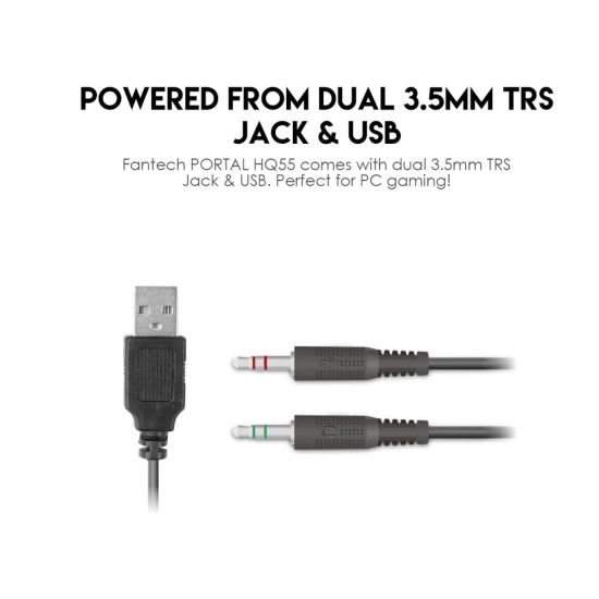Slušalice FANTECH Portal HQ55, gaming, žične, USB A, 3.5mm, mikrofon, crne