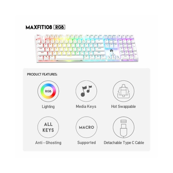 Tipkovnica FANTECH MaxFit 108 R.S. MK855 RGB Space Edition, RGB, žična, mehanička, Red switch, bijela