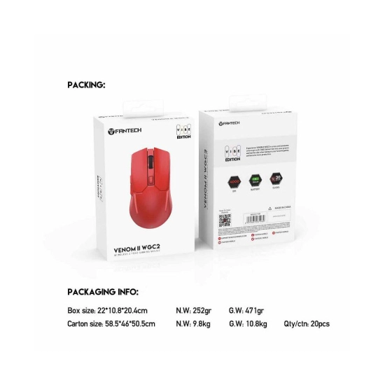 Miš FANTECH Venom II WGC2-RD, Gaming, optički, bežični, 4000 DPI, crveni Miš FANTECH Venom II WGC2-RD, Gaming, optički, bežični, 4000 DPI, crveni