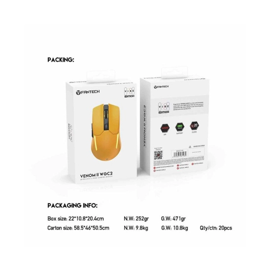 Miš FANTECH Venom II WGC2-YW, Gaming, optički, bežični, 4000 DPI, žuti Miš FANTECH Venom II WGC2-YW, Gaming, optički, bežični, 4000 DPI, žuti