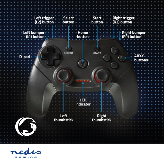 Gamepad NEDIS GGPDW110BK, bežični, USB, za PC, crni