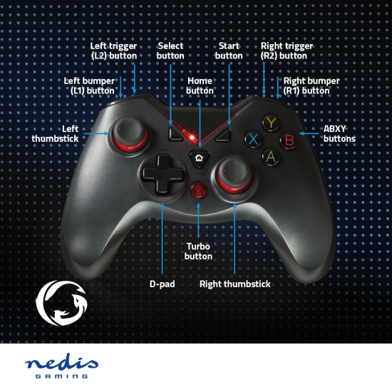 Gamepad NEDIS GGPD110BK, žični, USB, za PC, crni