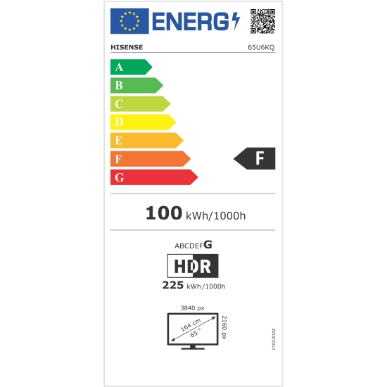 Televizor LED 65incha HISENSE 65U6KQ, ULED/Mini LED, Smart, 4K UHD, DVB-T2/T/C/S2/S, HDMI, Wi-Fi, USB, energetski razred F