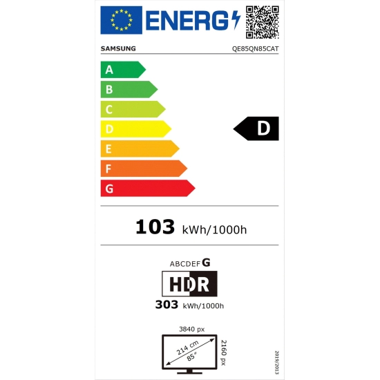 Televizor QLED 85incha SAMSUNG QE85QN85CATXXH, Smart TV, 4K UHD, DVB-T2/C/S2, HDMI, Wi-Fi, USB, energetski razred D