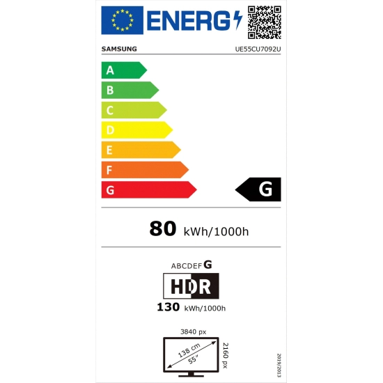 Televizor LED 55incha SAMSUNG UE55CU7092UXXH, Smart TV, 4K UHD, DVB-T2/C/S2, HDMI, Wi-Fi, USB, energetski razred G