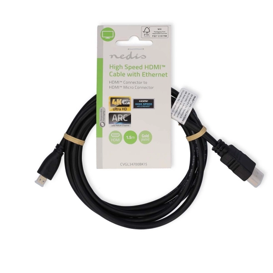 Kabel NEDIS CVGL34700BK15, HDMI (M) na micro HDMI (M), crni, 1.5m, 4K@30Hz, ethernet Kabel NEDIS CVGL34700BK15, HDMI (M) na micro HDMI (M), crni, 1.5m, 4K@30Hz, ethernet