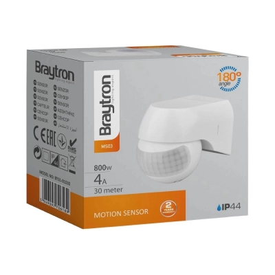 Senzor pokreta Braytron BY31-01030 800W 180° IP44 bijeli   - Senzori