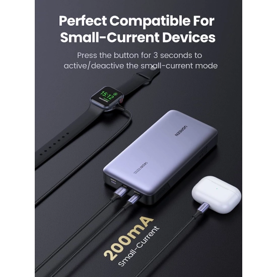 Prijenosno napajanje powerbank UGREEN, 25.000 mAh, 145W, Fast Charging, USB C, Power Delivery 3.0, sivi