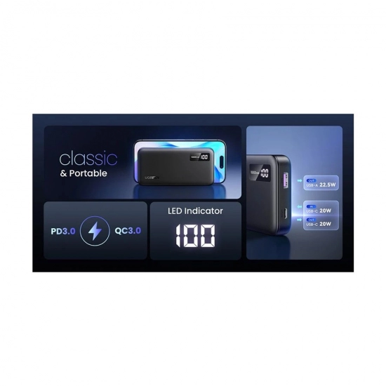 Prijenosno napajanje powerbank UGREEN, 10.000 mAh, USB-C, sivi