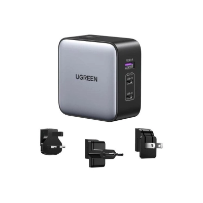 Putni punjač UGREEN Nexode, US/UK/EU, 65W, 2x USB-C PD3.0, USB-A, QC 4.0, GaN, sivi   - Listopad u Chipoteci