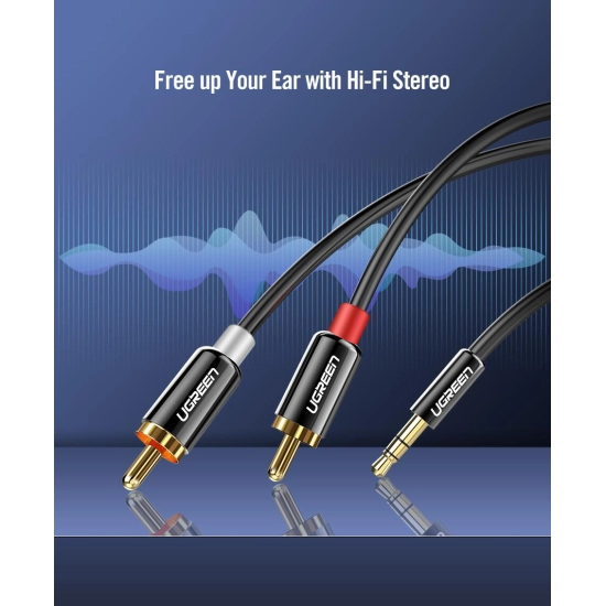 Kabel UGREEN, 3.5mm (M) na 2xRCA (M), pozlaćeni, 2m Kabel UGREEN, 3.5mm (M) na 2xRCA (M), pozlaćeni, 2m