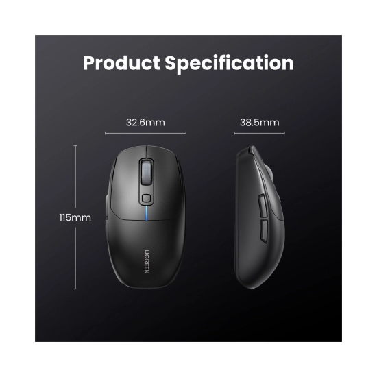 Miš UGREEN, bežični, Bluetooth, USB A, crni