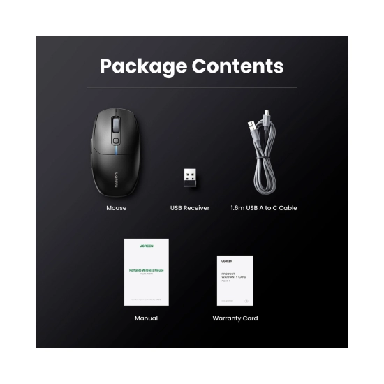 Miš UGREEN, bežični, Bluetooth, USB A, crni