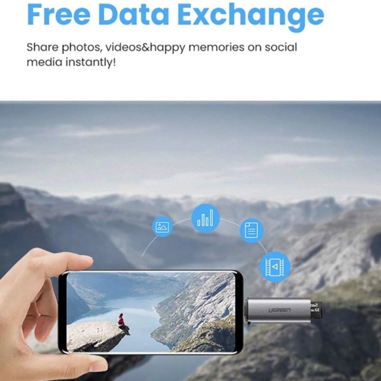 Čitač memorijskih kartica UGREEN, USB C, TF/mciroSD/SD kartice, sivi