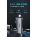 Čitač memorijskih kartica UGREEN, USB C, TF/mciroSD/SD kartice, sivi