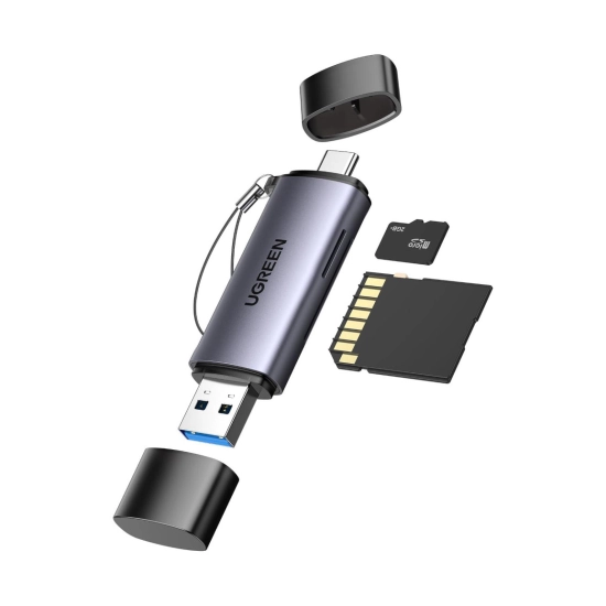 Čitač memorijskih kartica UGREEN, USB C/A 2.0, TF/microSD/SD kartice, sivi Čitač memorijskih kartica UGREEN, USB C/A 2.0, TF/microSD/SD kartice, sivi