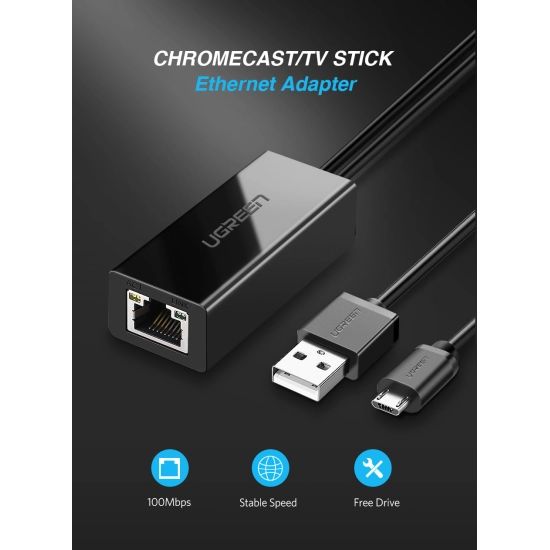 Adapter UGREEN , USB A 2.0/USB micro B 2.0 na RJ45