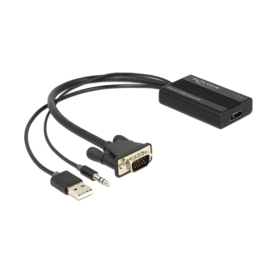 Adapter DELOCK, HDMI (Ž) na  VGA (M) USB 2.0 A 3.5mm, crni   - KABELI, ADAPTERI I RAZDJELNICI