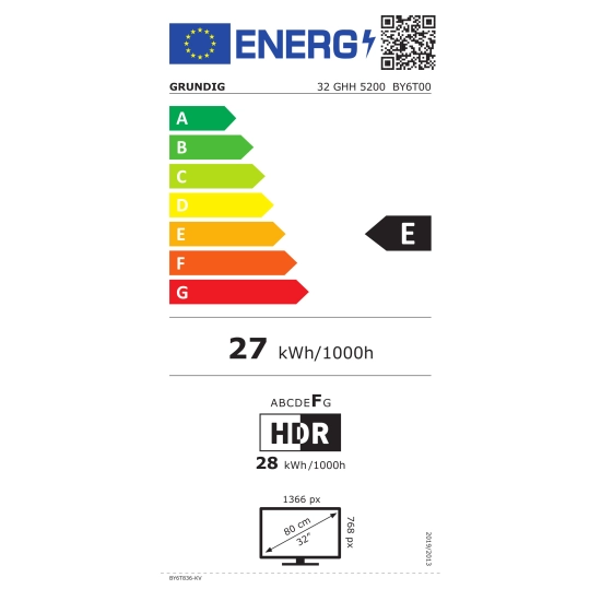 Televizor LED 32incha GRUNDIG 32GHH5200B, HDR, DVB-T2/C/S2, HDMI, USB, energetski razred E