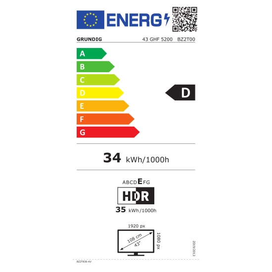 Televizor LED 43incha GRUNDIG 43GHF5200, FHD, DVB-T2/C/S2, HDMI, USB, energetski razred D