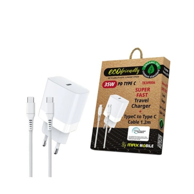 Kućni punjač MAXMOBILE TR349006 ECO, 35W, PD, USB-C kabel, bijeli   - Maxmobile