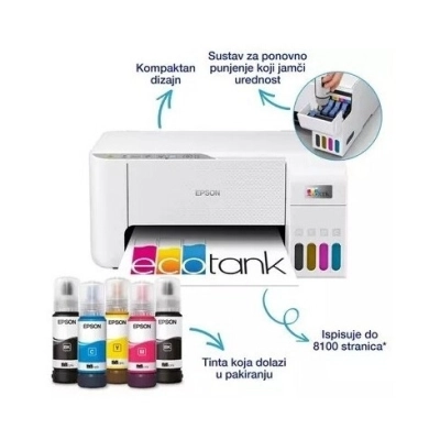 Multifunkcijski printer EPSON EcoTank L3276, C11CJ67436, printer/scanner/copy, 1200 x 2400, WiFi, USB B, bijeli   - Tintni printeri