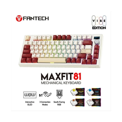 Tipkovnica FANTECH MAXFIT81 Royal Prince MK910, mehanička, smeđi switch, bežična, Bluetooth, US Layout, OLED Ekran, bijelo crvena   - Tipkovnice