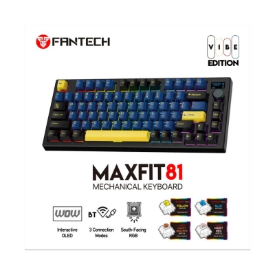 Tipkovnica FANTECH MAXFIT81 Grand Cobalt Edition MK910, mehanička, žuti switch, bežična, Bluetooth, US Layout, OLED Ekran, plavo crna   - Tipkovnice