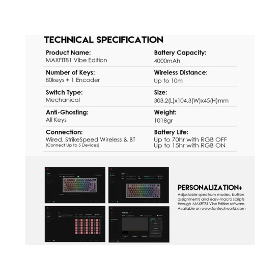 Tipkovnica FANTECH MAXFIT81 Grand Cobalt Edition MK910, mehanička, žuti switch, bežična, Bluetooth, US Layout, OLED Ekran, plavo crna