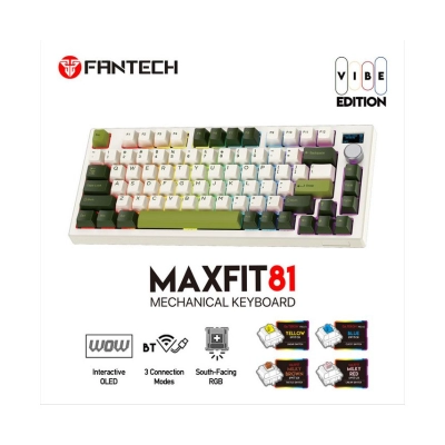 Tipkovnica FANTECH MAXFIT81 Milky Matcha MK910, mehanička, žuti switch, bežična, Bluetooth, US Layout, OLED Ekran, bijelo zelena   - Tipkovnice