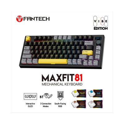 Tipkovnica FANTECH MAXFIT81 Vibrant Utility MK910, mehanička, žuti switch, bežična, Bluetooth, US Layout, OLED Ekran, crno siva   - Tipkovnice