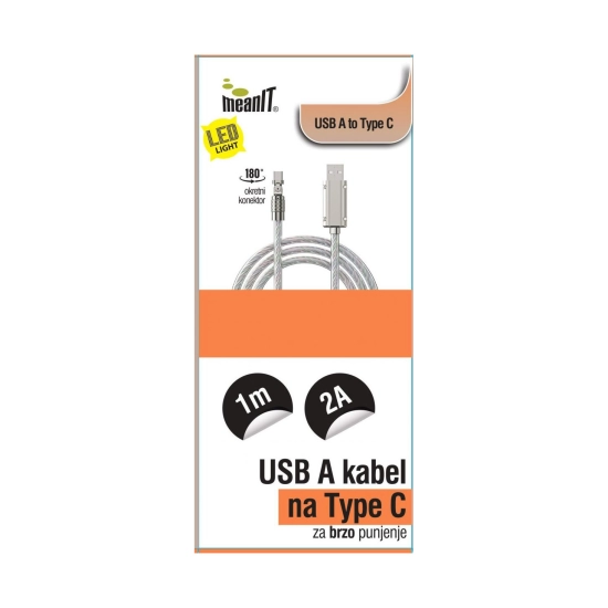 Kabel MEANIT, USB (M) na USB-C (M), LED, 1m