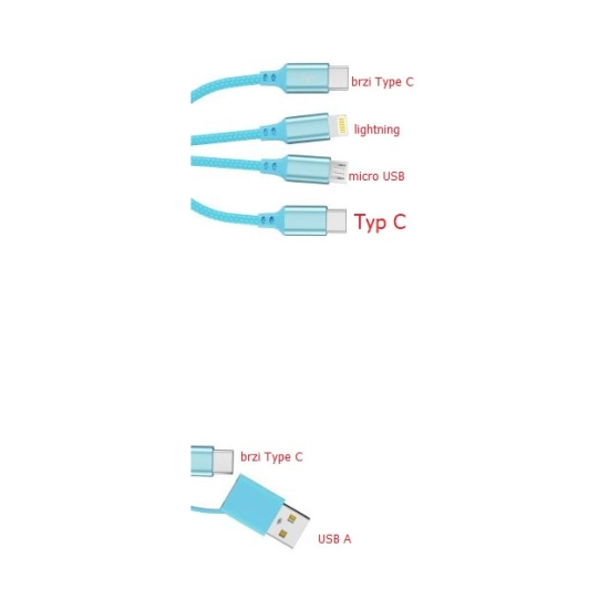 Kabel MEANIT 6u1, USB C/A (M) na USB C/Lightning/USB micro B 2.0 (M), PD, 1.2m, plavi