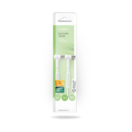 Kabel NEDIS CSGB40120WT15, antenski (M) na (Ž), bijeli, 1.5m, kutni Kabel NEDIS CSGB40120WT15, antenski (M) na (Ž), bijeli, 1.5m, kutni