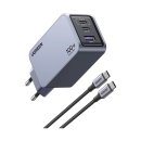 Kućni punjač UGREEN Nexode Pro, 100W, 2x USB-C, USB-A, USB-C kabel, GaN, sivi