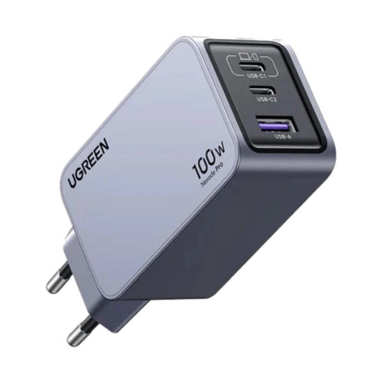 Kućni punjač UGREEN Nexode Pro, 100W, 2x USB-C, USB-A, USB-C kabel, GaN, sivi