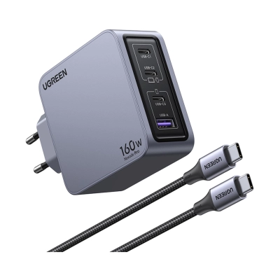 Kućni punjač UGREEN Nexode Pro, 160W, 3x USB C, USB A, kabel USB C (M) na USB C (M), GaN, sivi   - Punjači za smartphone