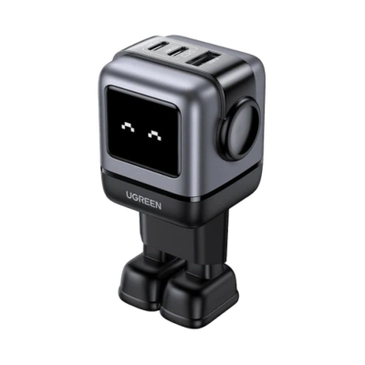 Kućni punjač UGREEN Robot, 65W, 2x USB C, USB A, GaN, sivo crni   - Punjači za smartphone