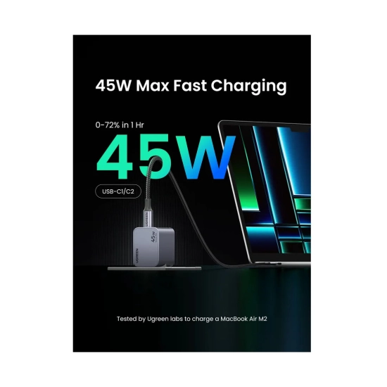 Kućni punjač UGREEN Nexode Pro, 45W, 2x USB C, GaN, sivi Kućni punjač UGREEN Nexode Pro, 45W, 2x USB C, GaN, sivi