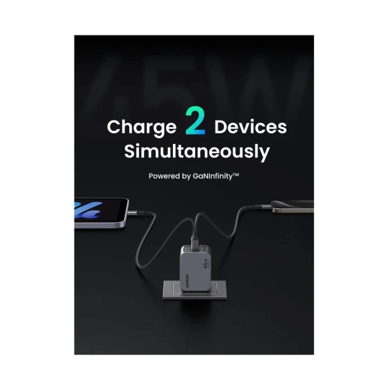 Kućni punjač UGREEN Nexode Pro, 45W, 2x USB C, GaN, sivi Kućni punjač UGREEN Nexode Pro, 45W, 2x USB C, GaN, sivi