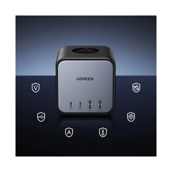 Kabel produžni UGREEN DigiNest Cube, 65W, 3x šuko, 2x USB C, 2x USB A, 1.8m, crno sivi