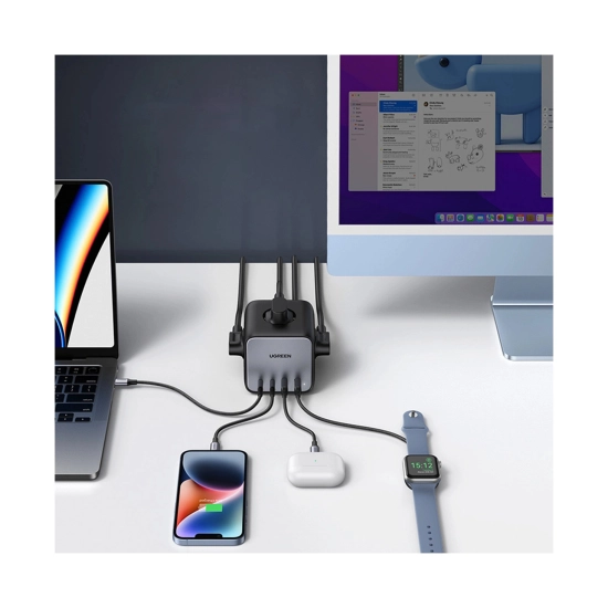 Kabel produžni UGREEN DigiNest Cube, 65W, 3x šuko, 2x USB C, 2x USB A, 1.8m, crno sivi