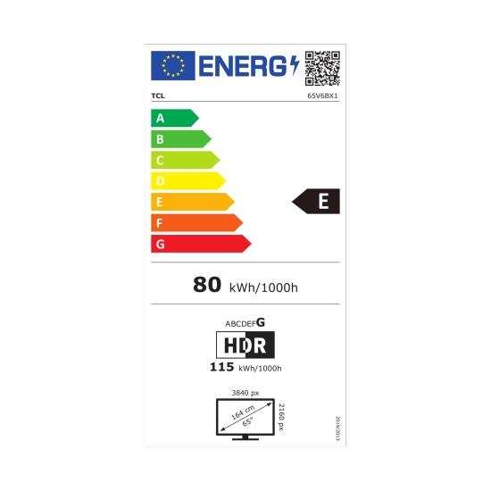 Televizor LED 65incha TCL 65V6B, Google TV, 4K UHD, DVB-T2/C/S2, HDMI, Wi-Fi, USB, energetski razred E