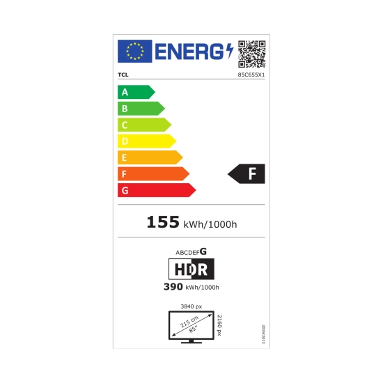 Televizor QLED 85incha TCL 85C655, Google TV, 4K UHD, DVB-T2/C/S2, HDMI, Wi-Fi, Bluetooth, USB, energetski razred F