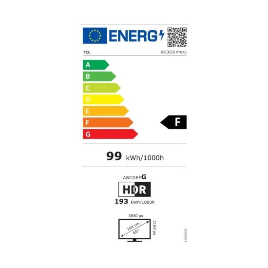 Televizor QLED 65incha TCL 65C655 PRO, Google TV, 4K UHD, DVB-T2/C/S2, HDMI, Wi-Fi, Bluetooth, USB, energetski razred F