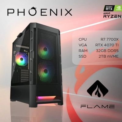 Računalo gaming PHOENIX FLAME Y-576, AMD 7700X, 32GB, 2TB SSD, GeForce RTX 4070 TI SUPER, NoOS   - Gaming računala