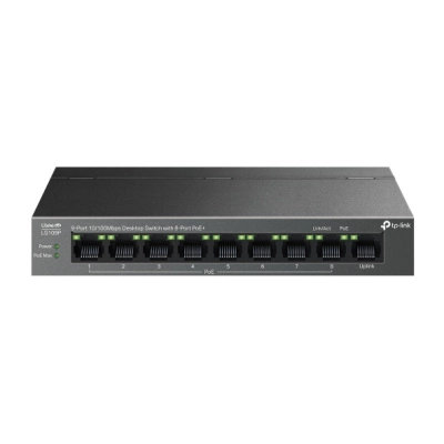 Switch LS109P, TP-Link 9-port Desktop preklopnik (Switch),9×10/100M RJ45 ports, 63W PoE, 8x port PoE+, do 250m PoE prijenos,Plug&play, metalno kućište - Switchevi Switch LS109P, TP-Link 9-port Desktop preklopnik (Switch),9×10/100M RJ45 ports, 63W PoE, 8x port PoE+, do 250m PoE prijenos,Plug&play, metalno kućište - Switchevi