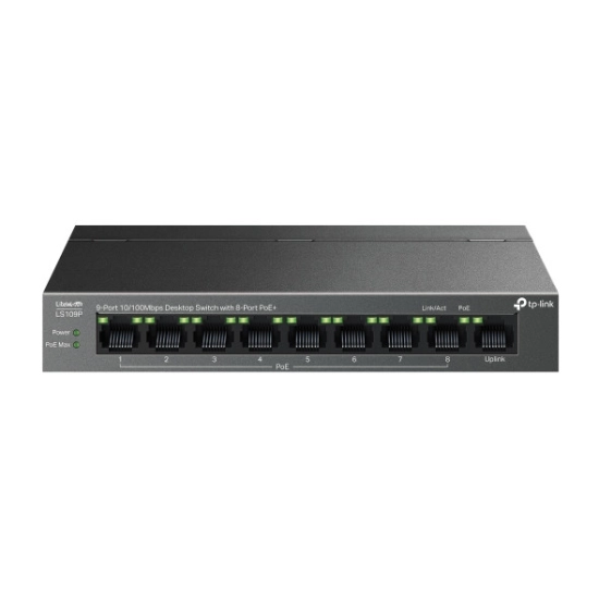 Switch LS109P, TP-Link 9-port Desktop preklopnik (Switch),9×10/100M RJ45 ports, 63W PoE, 8x port PoE+, do 250m PoE prijenos,Plug&play, metalno kućište Switch LS109P, TP-Link 9-port Desktop preklopnik (Switch),9×10/100M RJ45 ports, 63W PoE, 8x port PoE+, do 250m PoE prijenos,Plug&play, metalno kućište