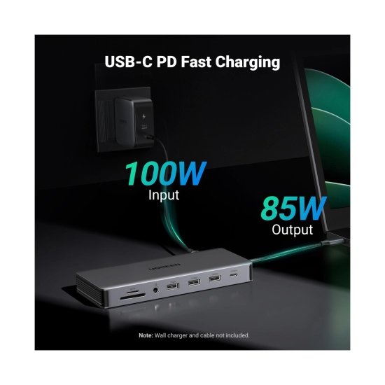 USB HUB UGREEN 13-in-1, USB-C na DisplayPort 4K@60, 2x HDMI 4K@60, USB-C PD 100W, USB-C, 4x USB-A, RJ45, 3.5mm, čitač kartica SD/TF